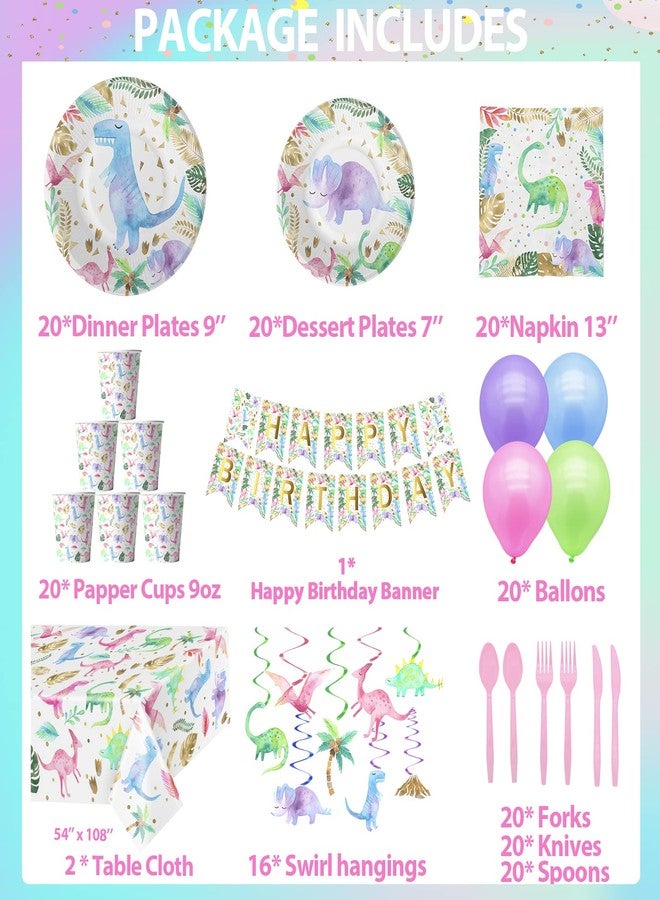 HaPiBiDesign Dinosaur Birthday Party Supplies for Girls - Pink Dinosaur Party Decorations - Balloons Birthday Banner Plates Cups Napkins Tablecloth Tableware (Serves 20) - Image 2
